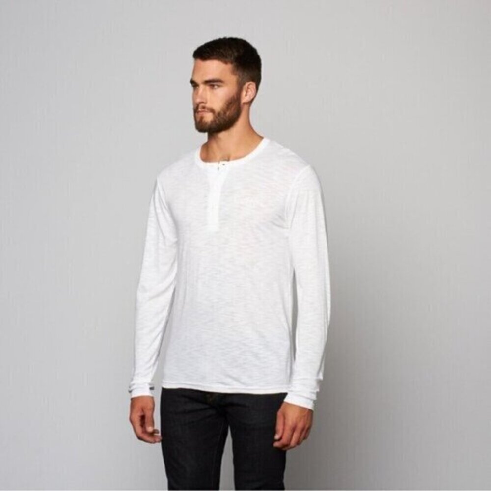 Mens T-shirt Shirt Logo Artisan Henley Long Sleeve White Large casual basic